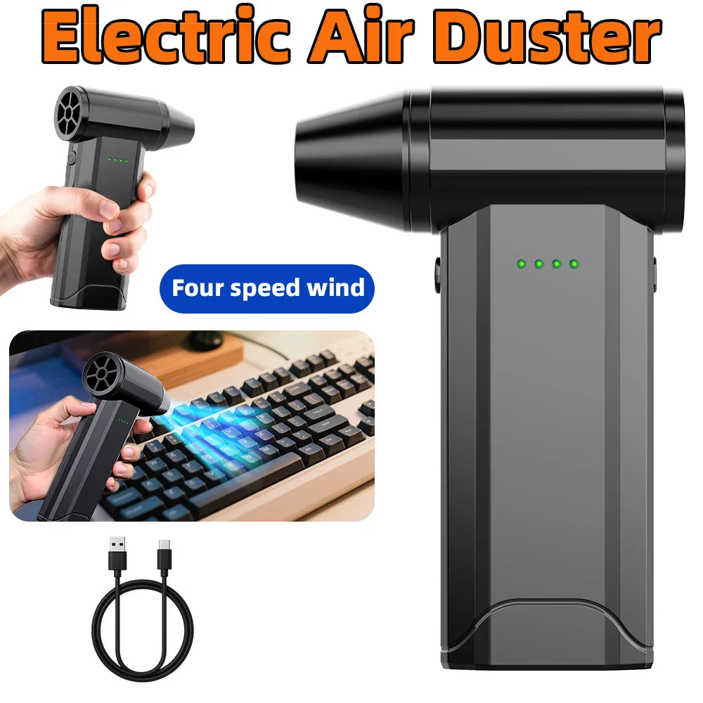 130,000 RPM Ultra-Portable Turbo Jet Fan 200G Thrust | 52M/S High Speed 2X2500Mah Batteries Type-C Fast Charging Brushless Desig
